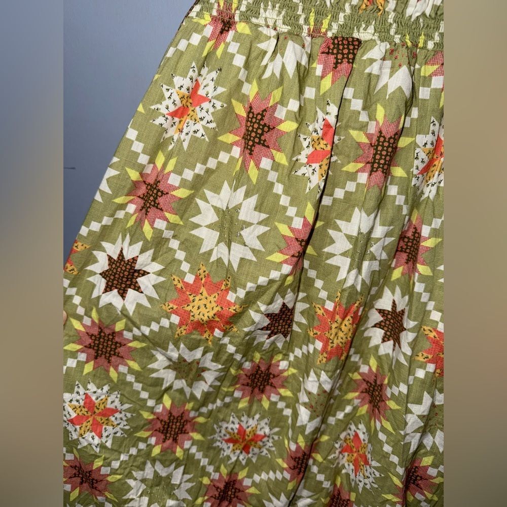 Universal Thread Green Smocked Patchwork Boho Dre… - image 5